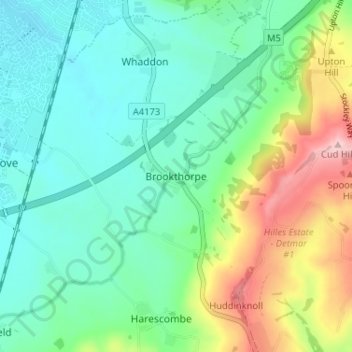 Topografische kaart Brookthorpe, hoogte, reliëf