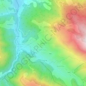 Topografische kaart Villargein, hoogte, reliëf