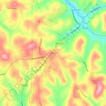 Topografische kaart Sardis, hoogte, reliëf
