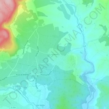 Topografische kaart Le Mitan, hoogte, reliëf