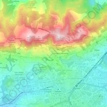 Topografische kaart Naranco, hoogte, reliëf