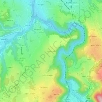Topografische kaart Le Monteil, hoogte, reliëf