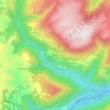 Topografische kaart Pozzuolo, hoogte, reliëf