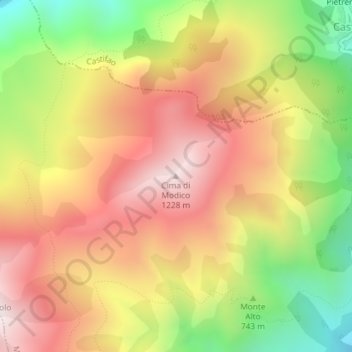 Topografische kaart Cima di Modico, hoogte, reliëf
