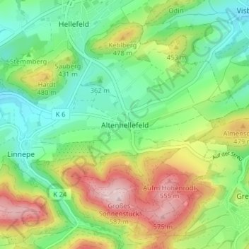 Topografische kaart Altenhellefeld, hoogte, reliëf