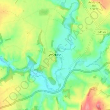 Topografische kaart Worfield, hoogte, reliëf