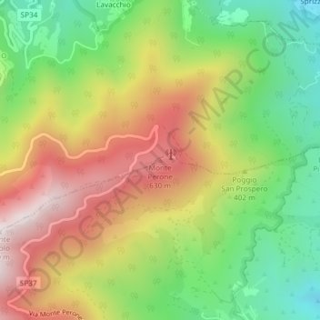 Topografische kaart Monte Perone, hoogte, reliëf