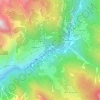 Topografische kaart Le Veyer, hoogte, reliëf