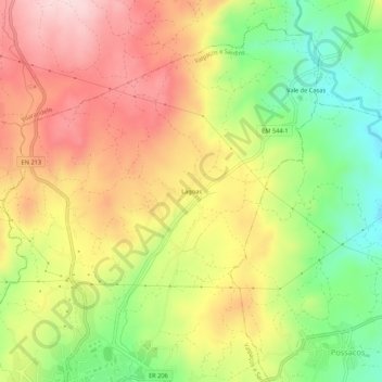 Topografische kaart Lagoas, hoogte, reliëf