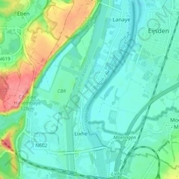 Topografische kaart Nivelle, hoogte, reliëf