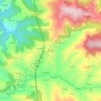Topografische kaart La Peral, hoogte, reliëf