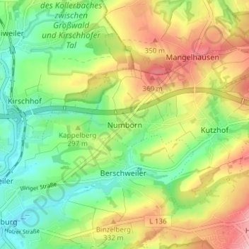 Topografische kaart Numborn, hoogte, reliëf