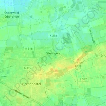 Topografische kaart Stelingen, hoogte, reliëf