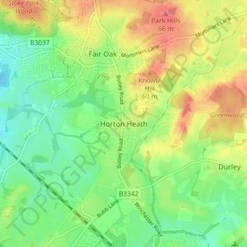 Topografische kaart Horton Heath, hoogte, reliëf