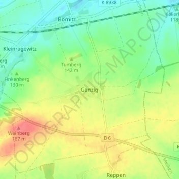 Topografische kaart Ganzig, hoogte, reliëf