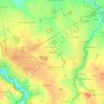 Topografische kaart La Borderie, hoogte, reliëf