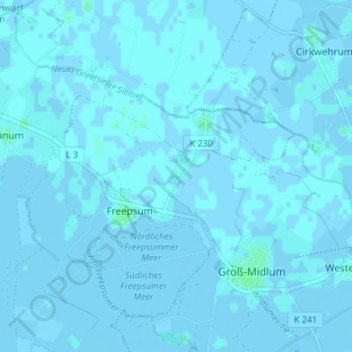 Topografische kaart Dobberland, hoogte, reliëf