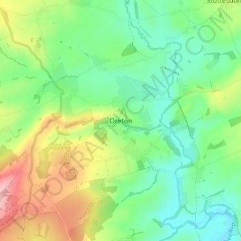 Topografische kaart Oreton, hoogte, reliëf