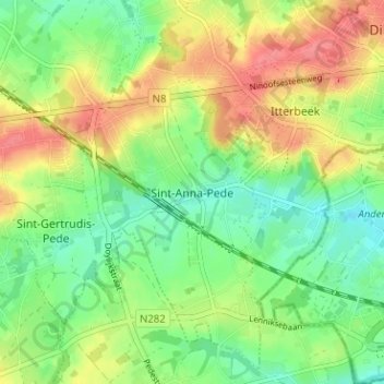 Topografische kaart Sint-Anna-Pede, hoogte, reliëf