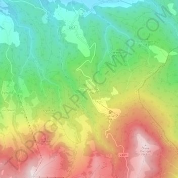 Topografische kaart Gurnigel Bad, hoogte, reliëf