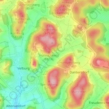 Topografische kaart St. Wolfgang, hoogte, reliëf