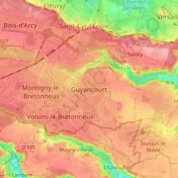 Topografische kaart Guyancourt, hoogte, reliëf
