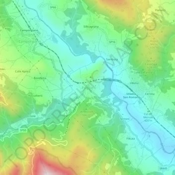 Topografische kaart Poggio, hoogte, reliëf