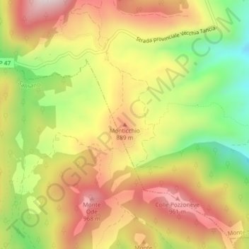 Topografische kaart Monticchio, hoogte, reliëf