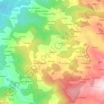 Topografische kaart Propeste, hoogte, reliëf