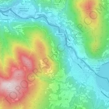 Topografische kaart Camer, hoogte, reliëf
