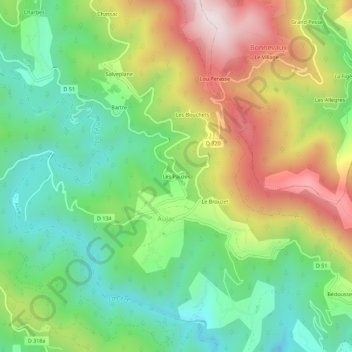 Topografische kaart Les Pauzes, hoogte, reliëf