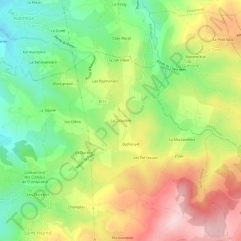 Topografische kaart La Coissière, hoogte, reliëf