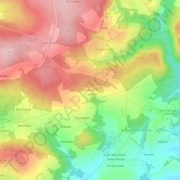 Topografische kaart Lanturec, hoogte, reliëf
