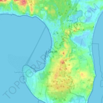 Topografische kaart Ebeltoft, hoogte, reliëf
