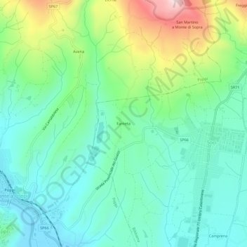 Topografische kaart Farneta, hoogte, reliëf