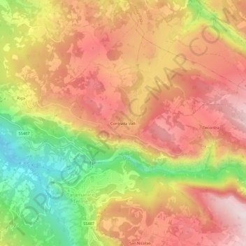 Topografische kaart Contrada Valli, hoogte, reliëf