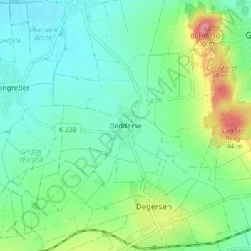Topografische kaart Redderse, hoogte, reliëf