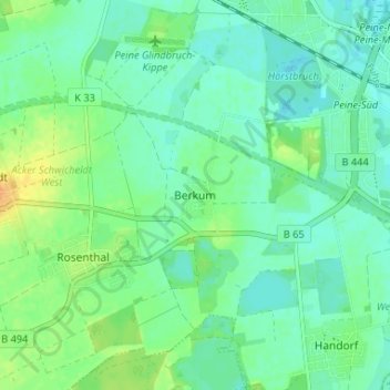 Topografische kaart Berkum, hoogte, reliëf