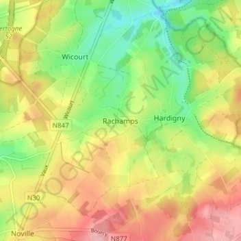 Topografische kaart Rachamps, hoogte, reliëf