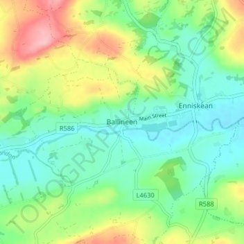 Topografische kaart Ballineen, hoogte, reliëf