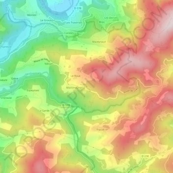 Topografische kaart Tracoulon, hoogte, reliëf