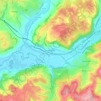 Topografische kaart Ceint d'Eau, hoogte, reliëf