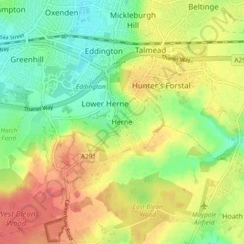 Topografische kaart Herne, hoogte, reliëf