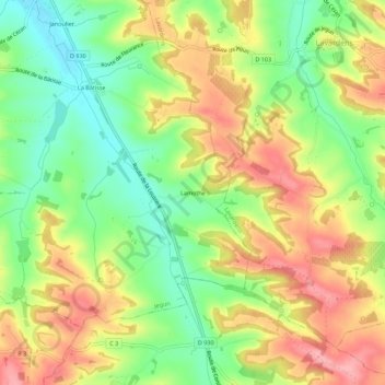 Topografische kaart Lamothe, hoogte, reliëf