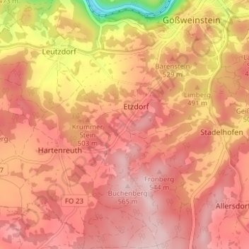 Topografische kaart Türkelstein, hoogte, reliëf