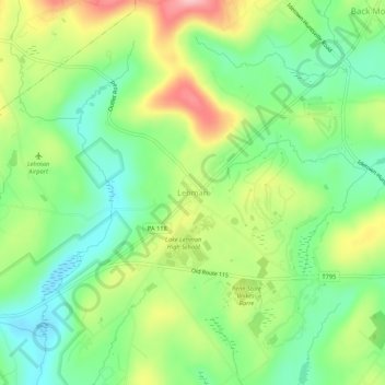 Topografische kaart Lehman, hoogte, reliëf