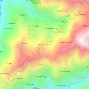 Topografische kaart Upallo Gumchal, hoogte, reliëf