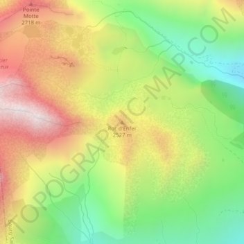 Topografische kaart Roc d'Enfer, hoogte, reliëf