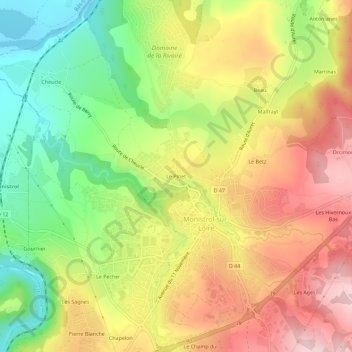 Topografische kaart Le Pinet, hoogte, reliëf