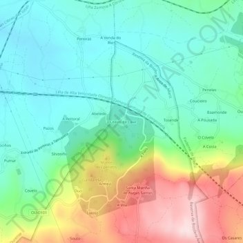 Topografische kaart Outeiro de Laxe, hoogte, reliëf